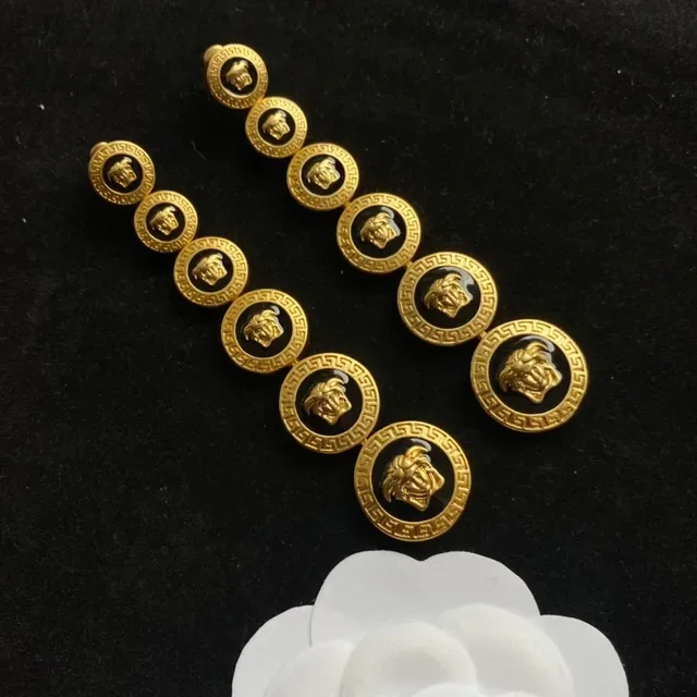 Versace Medusa Greca Gold and Black Enamel Brooches 5