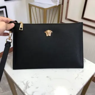 Versace Medusa Head Black Saffiano Leather Wristlet