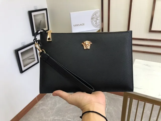 Versace Medusa Head Black Saffiano Leather Wristlet 6