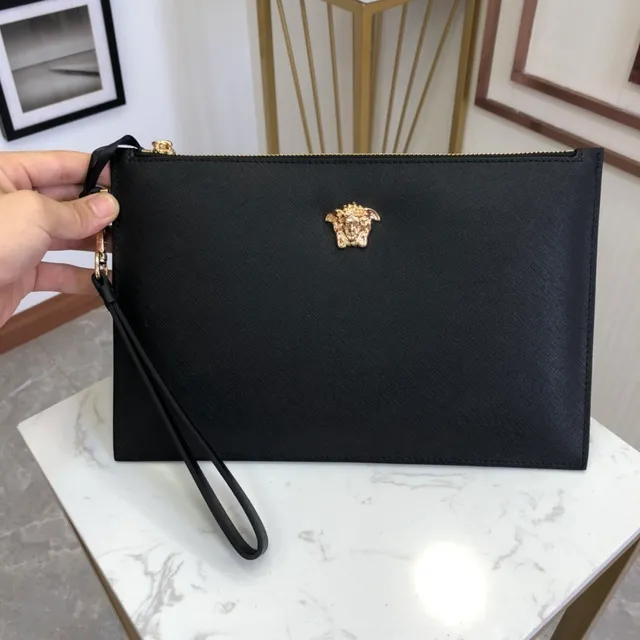 Versace Medusa Head Black Saffiano Leather Wristlet 8