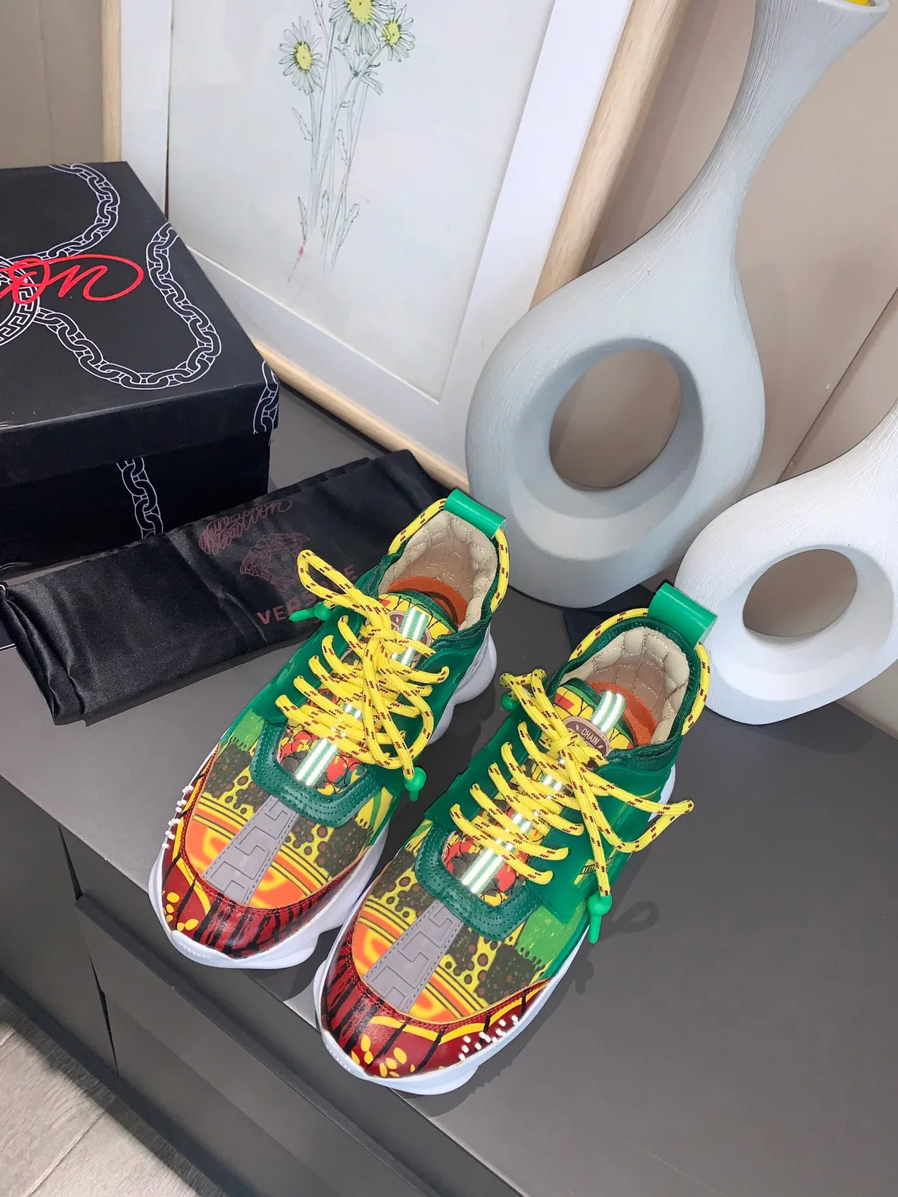 Versace Multicolor Green Printed Upper Overlay Accents Chunky Sneakers 1