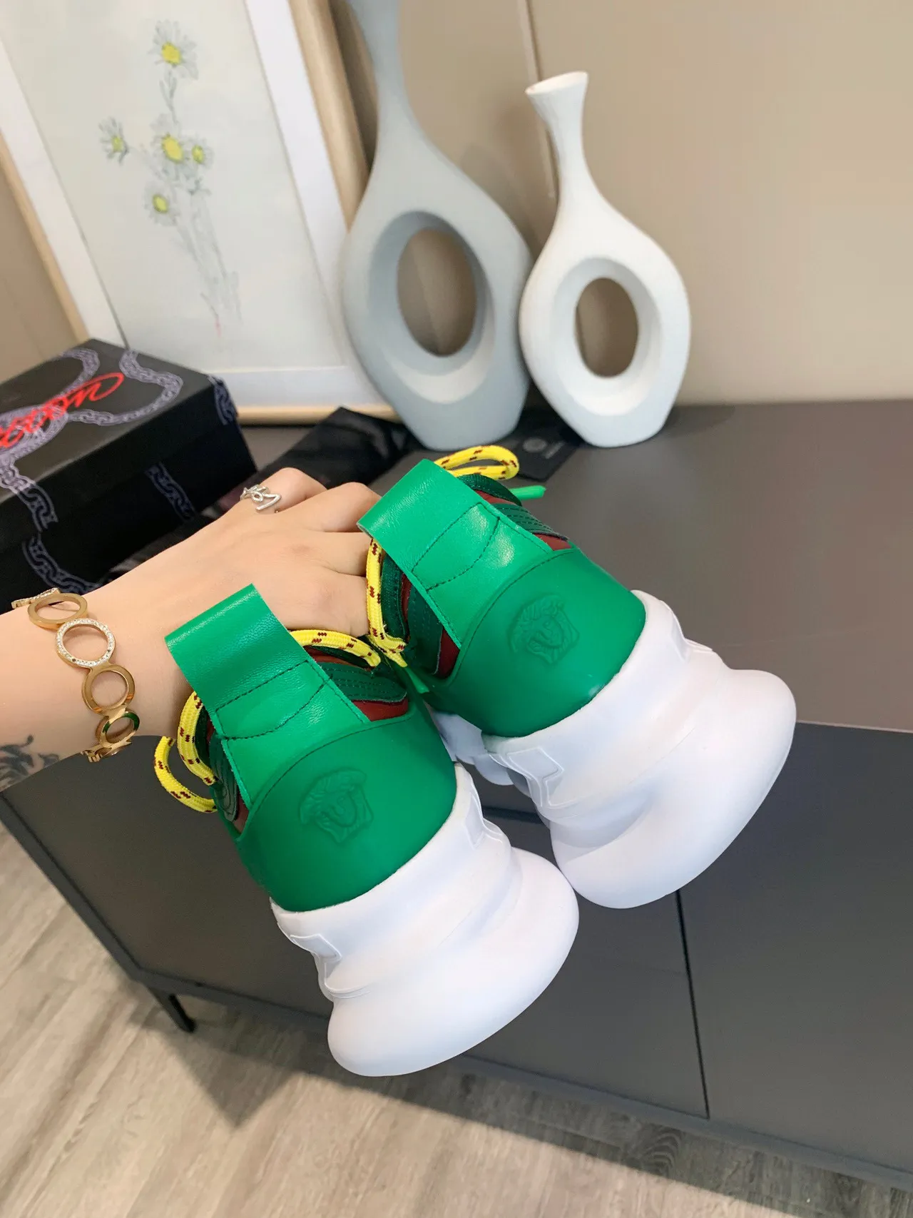 Versace Multicolor Green Printed Upper Overlay Accents Chunky Sneakers 5