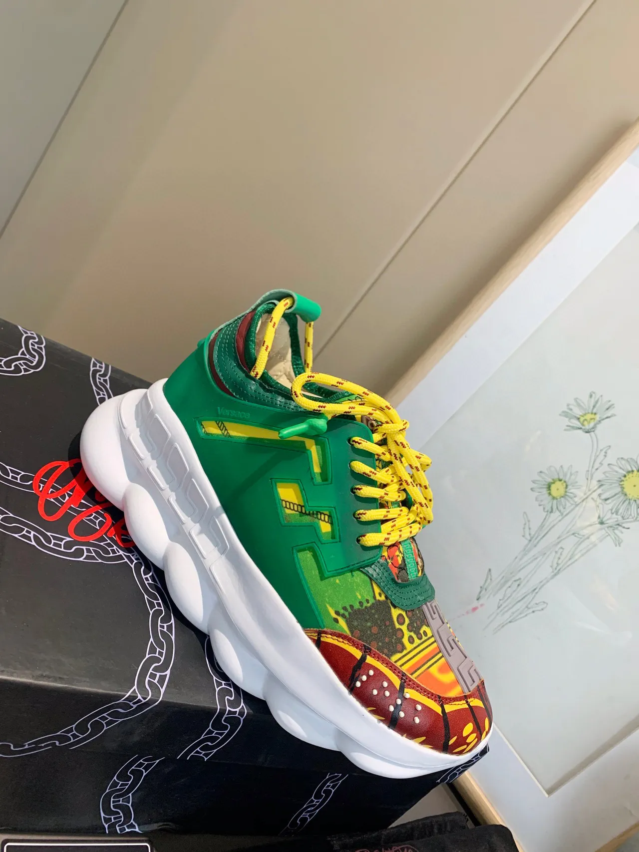 Versace Multicolor Green Printed Upper Overlay Accents Chunky Sneakers 10