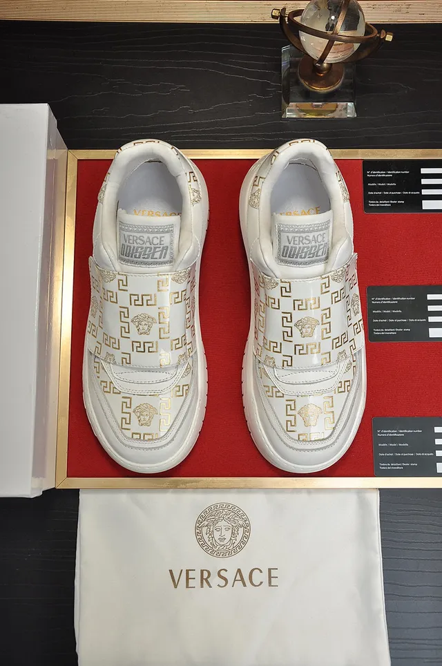 Versace Odissea White and Gold Greca Pattern Lifestyle Sneakers 9