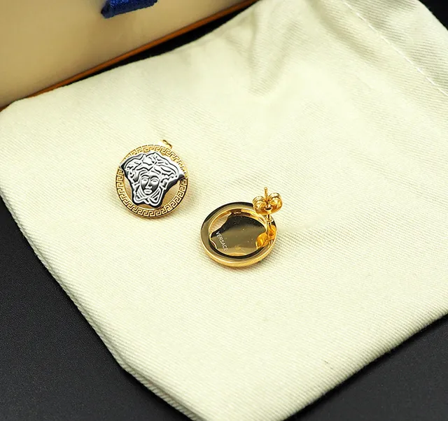 Versace Silver Gold Circular Stud Two-Tone Metal Earrings 3
