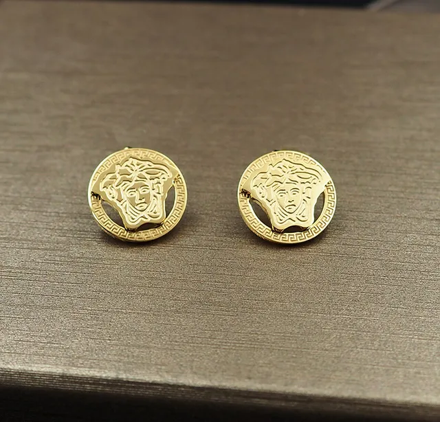 Versace Silver Gold Circular Stud Two-Tone Metal Earrings 4