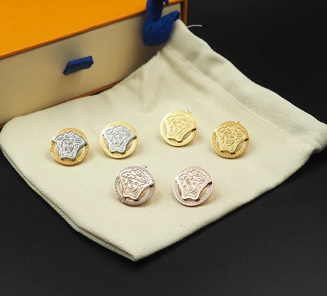 Versace Silver Gold Circular Stud Two-Tone Metal Earrings 6