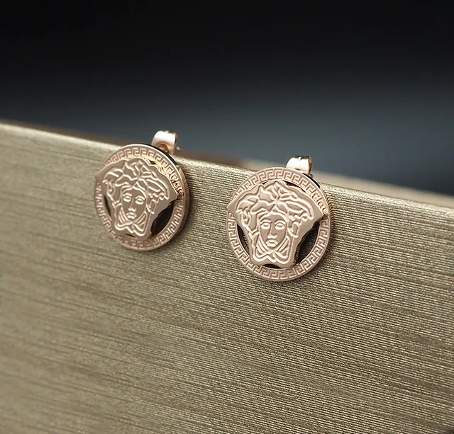 Versace Silver Gold Circular Stud Two-Tone Metal Earrings 7