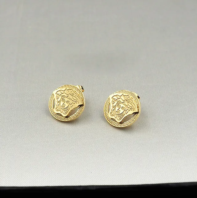 Versace Silver Gold Circular Stud Two-Tone Metal Earrings 8