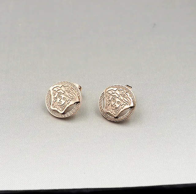 Versace Silver Gold Circular Stud Two-Tone Metal Earrings 9