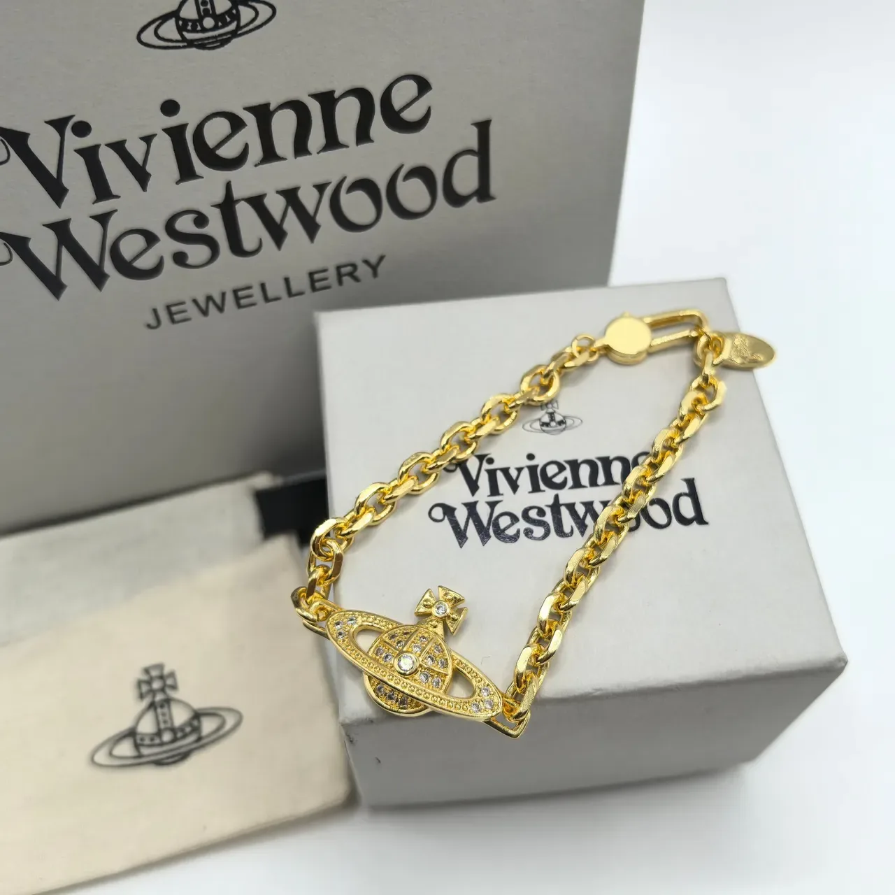 Vivienne Westwood Classic Orb Pavé Crystal Silver Chain Bracelet 2