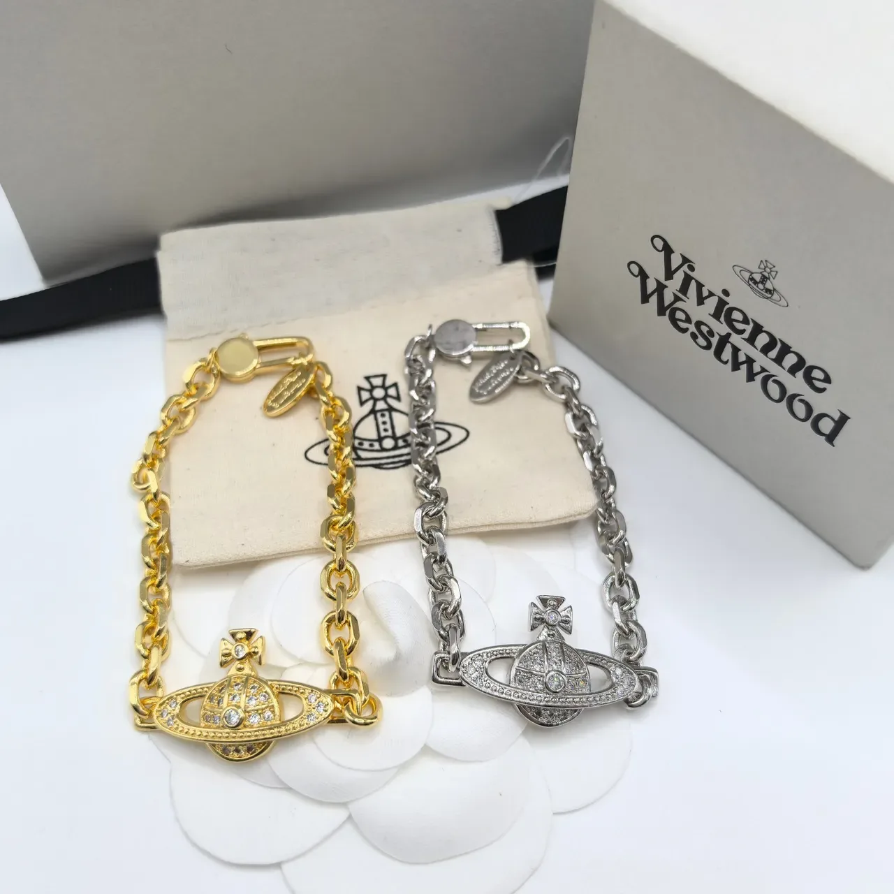 Vivienne Westwood Classic Orb Pavé Crystal Silver Chain Bracelet 4