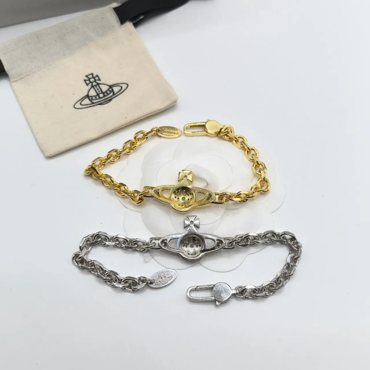 Vivienne Westwood Classic Orb Pavé Crystal Silver Chain Bracelet 6