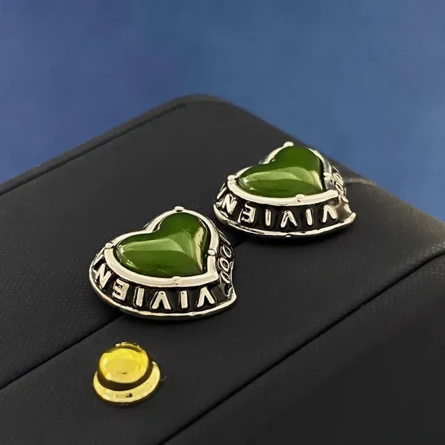 Vivienne Westwood Green Gold Heart-Shaped Enameled Stone Inset Jewelry 2