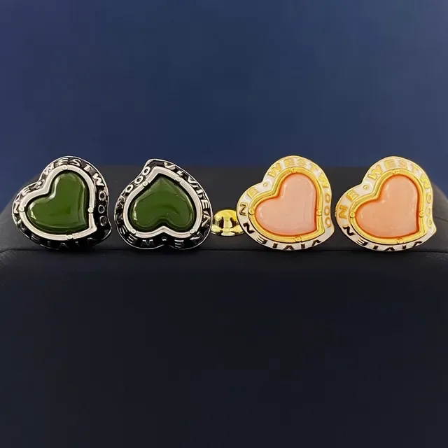 Vivienne Westwood Green Gold Heart-Shaped Enameled Stone Inset Jewelry 3