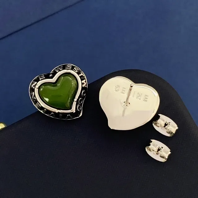 Vivienne Westwood Green Gold Heart-Shaped Enameled Stone Inset Jewelry 6