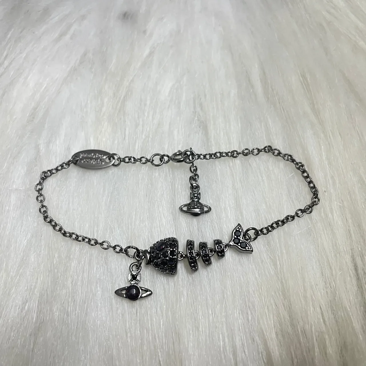 Vivienne Westwood Orb Charm Bracelet Silver Black Pavé-Studded Bracelet 2