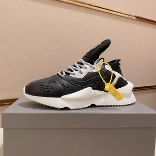 Y-3 Black White Sculpted Midsole Mesh-Leather Hybrid Upper Chunky Sneakers