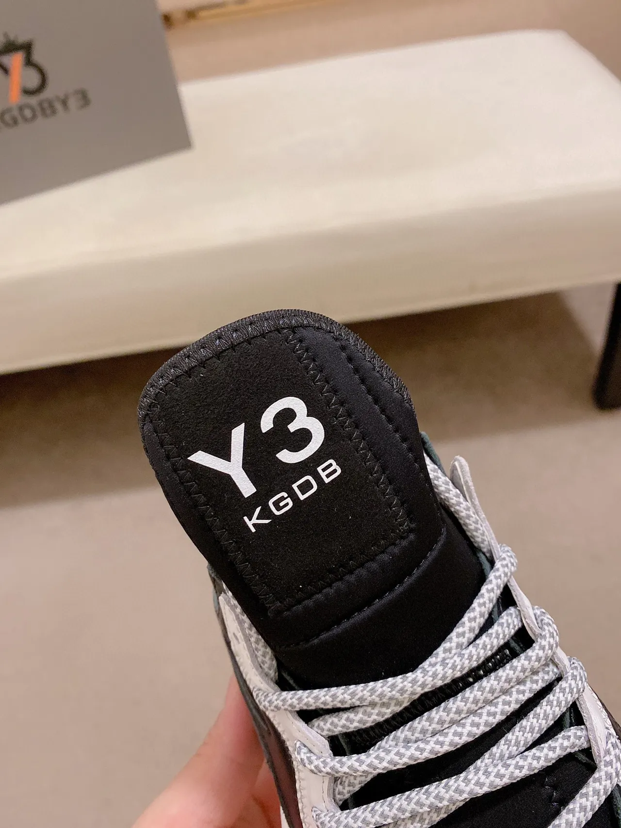 Y-3 Black White Sculpted Midsole Mesh-Leather Hybrid Upper Chunky Sneakers 5