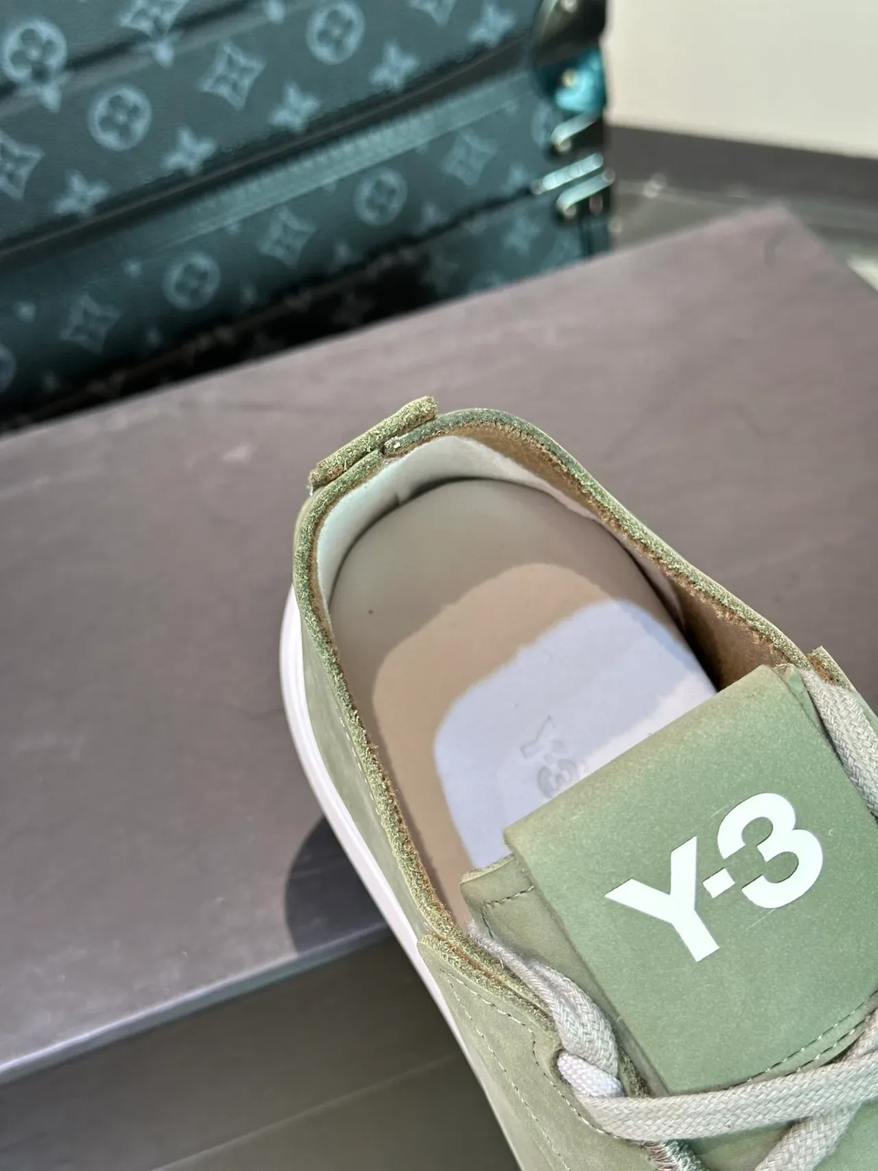 Y-3 Green White Suede Upper Layered Toe Cap Lifestyle Sneakers 2