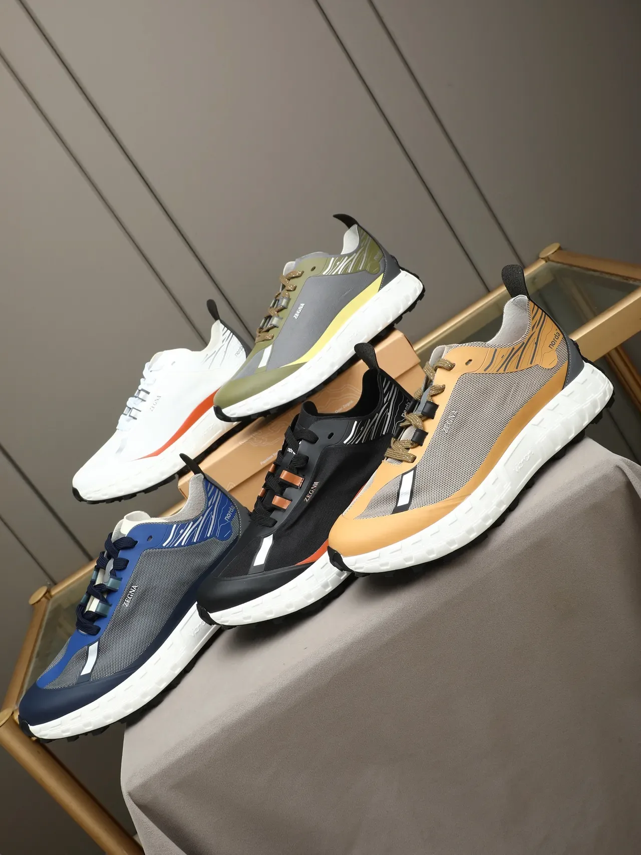 Zegna Beige Gray Mesh-and-Synthetic Upper Hiking-Inspired Lugged Sole Sneakers 2