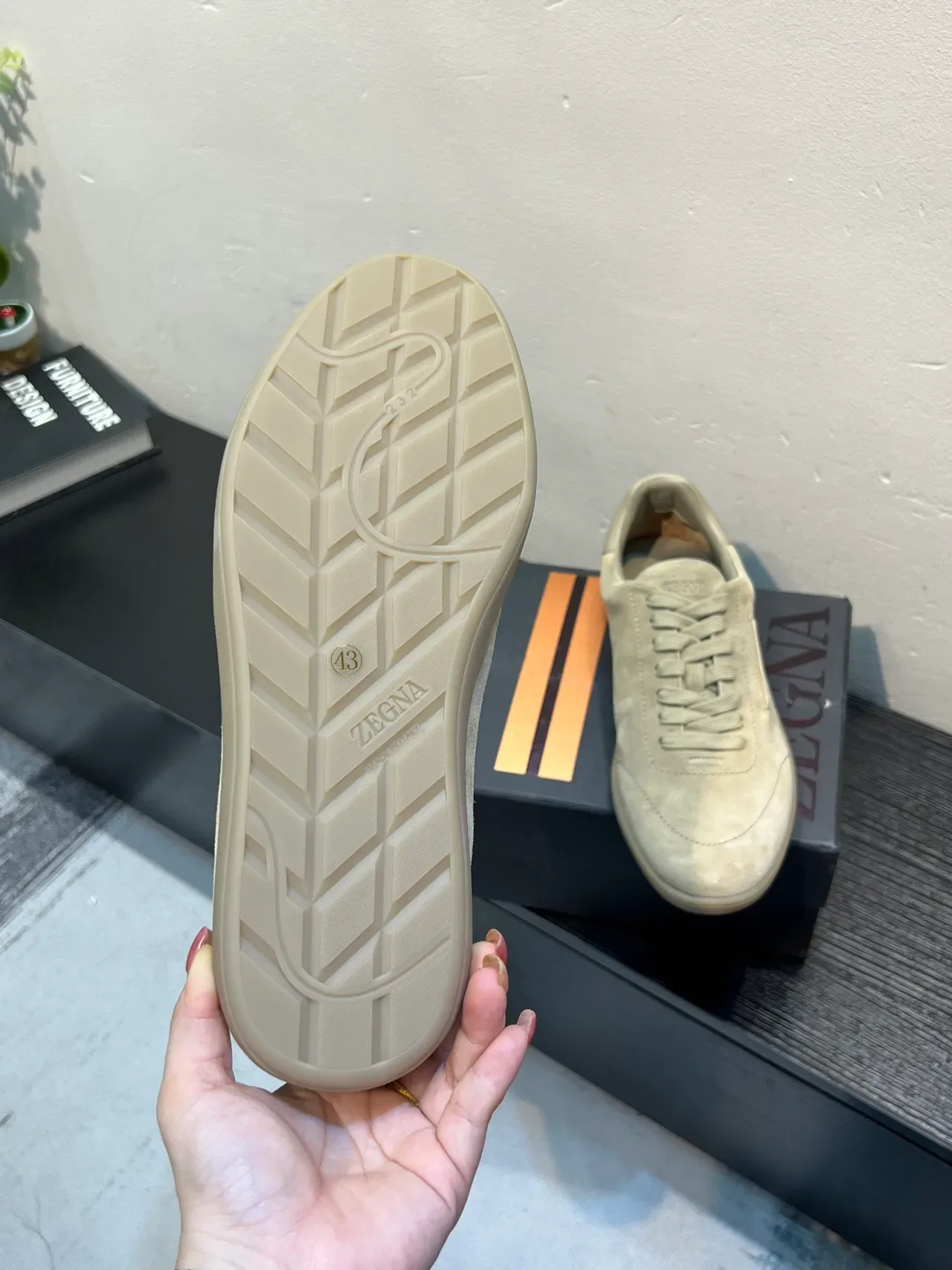 Zegna Sneaker Lifestyle em Suede Bege 9