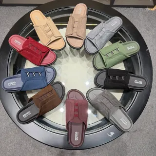 Zegna Beige Suede Upper Elastic Crisscross Strap Slippers