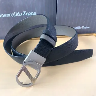 Zegna 黑色灰色压纹双色皮带