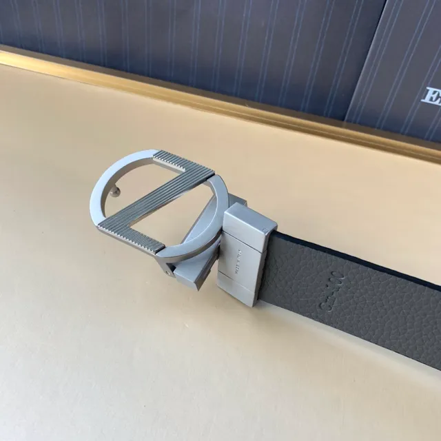 Zegna Black Gray Pebbled Two-Tone Leather Belt 3
