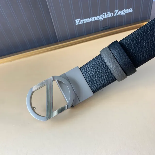 Zegna Black Gray Pebbled Two-Tone Leather Belt 4