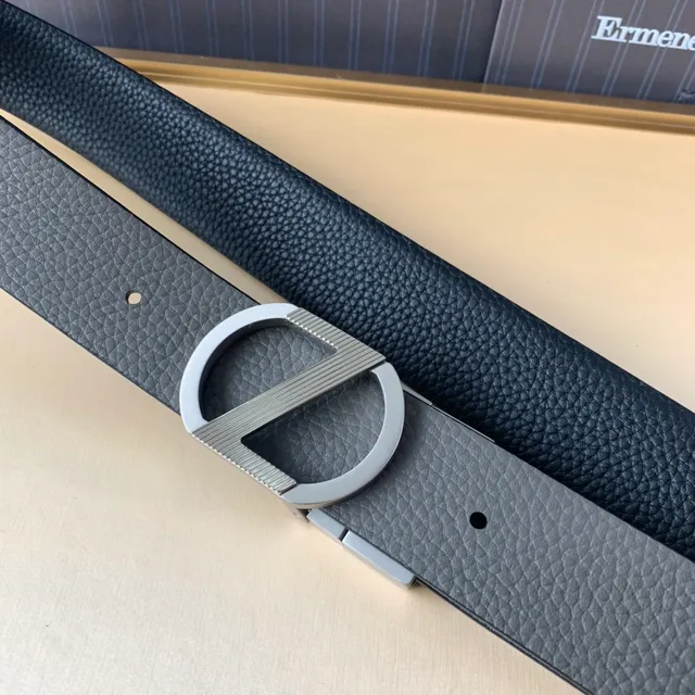 Zegna Black Gray Pebbled Two-Tone Leather Belt 5