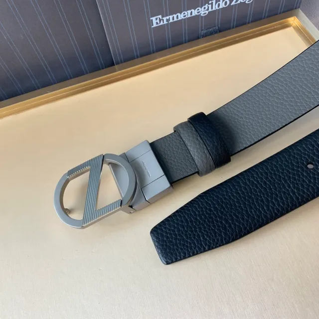 Zegna Black Gray Pebbled Two-Tone Leather Belt 6