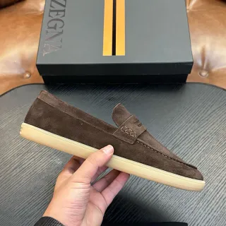 Zegna Brown Beige Suede Upper Penny Strap Loafer