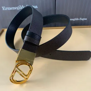 Zegna 棕金色 磨砂 几何 扣头 皮革 腰带