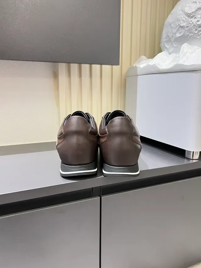 Zegna Brown Leather Panelled Low-Top Lifestyle Sneakers 2