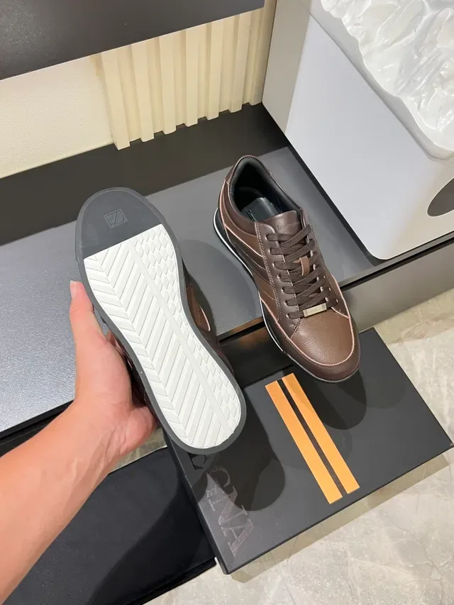 Zegna Brown Leather Panelled Low-Top Lifestyle Sneakers 3
