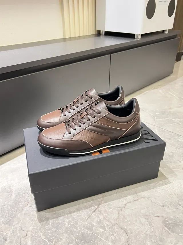 Zegna Brown Leather Panelled Low-Top Lifestyle Sneakers 4
