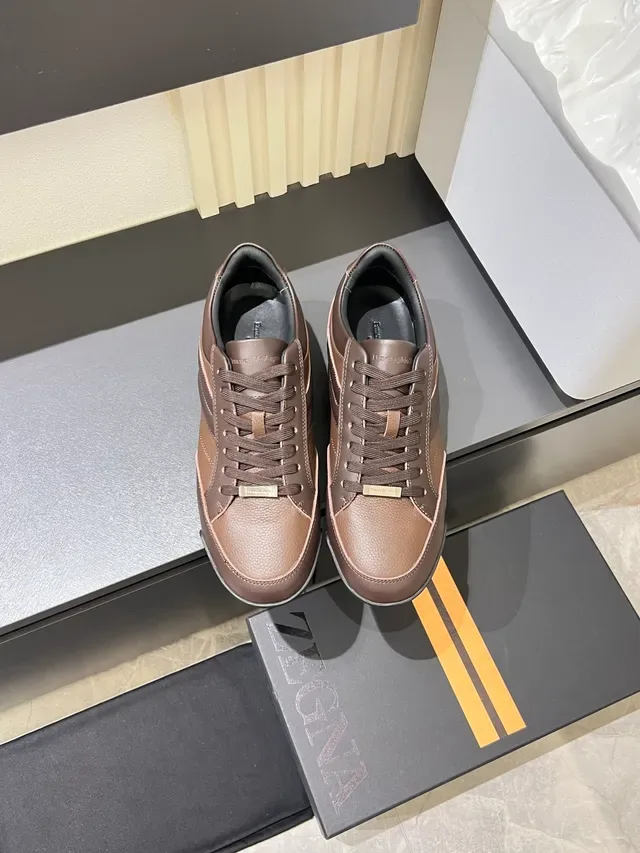 Zegna Brown Leather Panelled Low-Top Lifestyle Sneakers 5