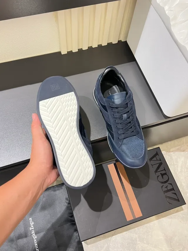 Zegna Navy and Black Mixed-Material Low-Top Sneakers 3