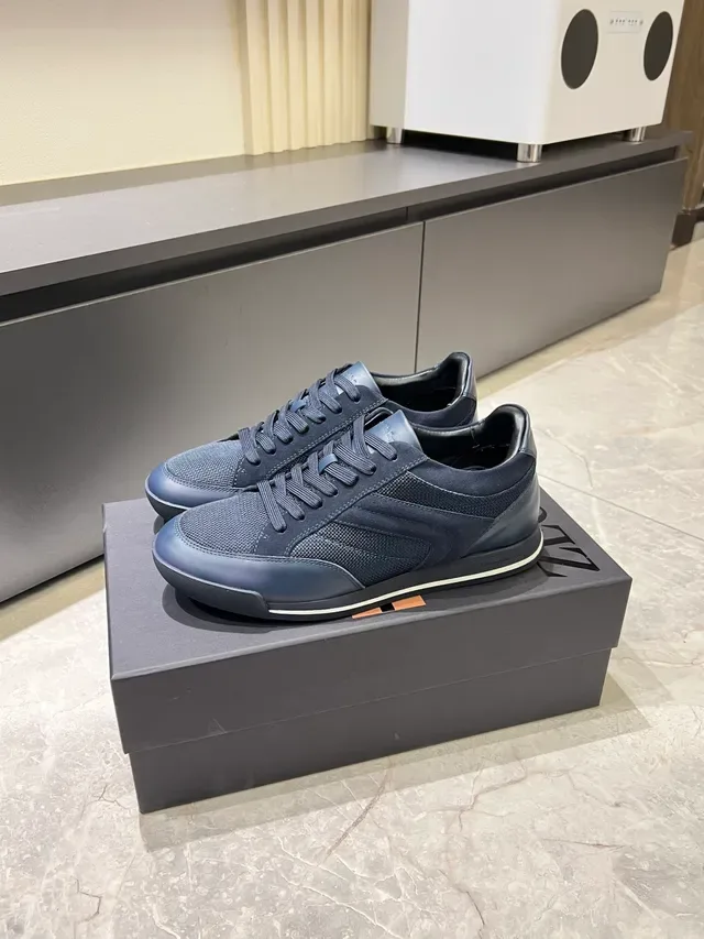 Zegna Navy and Black Mixed-Material Low-Top Sneakers 4
