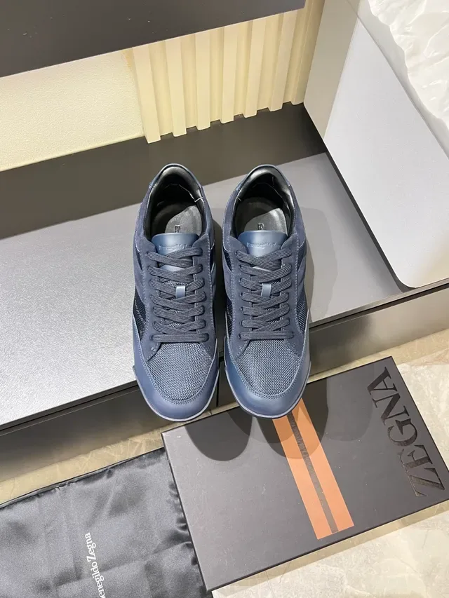 Zegna Navy and Black Mixed-Material Low-Top Sneakers 5