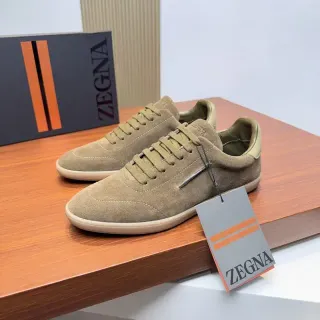 Zegna Olive Suede Low-Top Lifestyle Sneakers