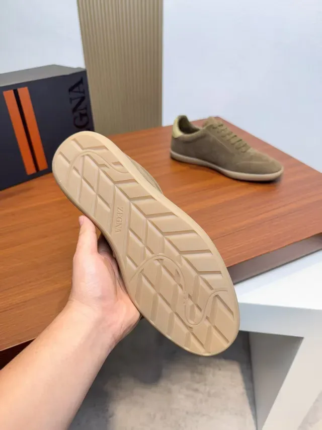 Zegna Olive Suede Low-Top Lifestyle Sneakers 2