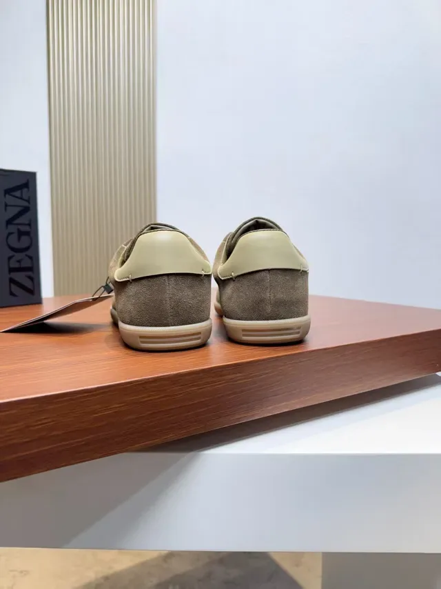 Zegna Olive Suede Low-Top Lifestyle Sneakers 3
