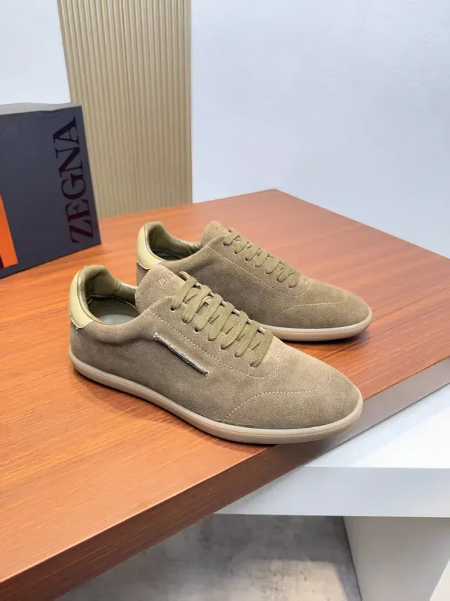 Zegna Olive Suede Low-Top Lifestyle Sneakers 4
